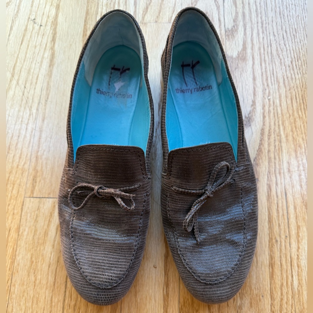 Thierry Rabotin Brown Textured Leather Loafers with Turquoise Insole